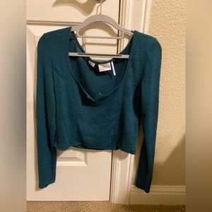 Turquoise long sleeve cropped sweater